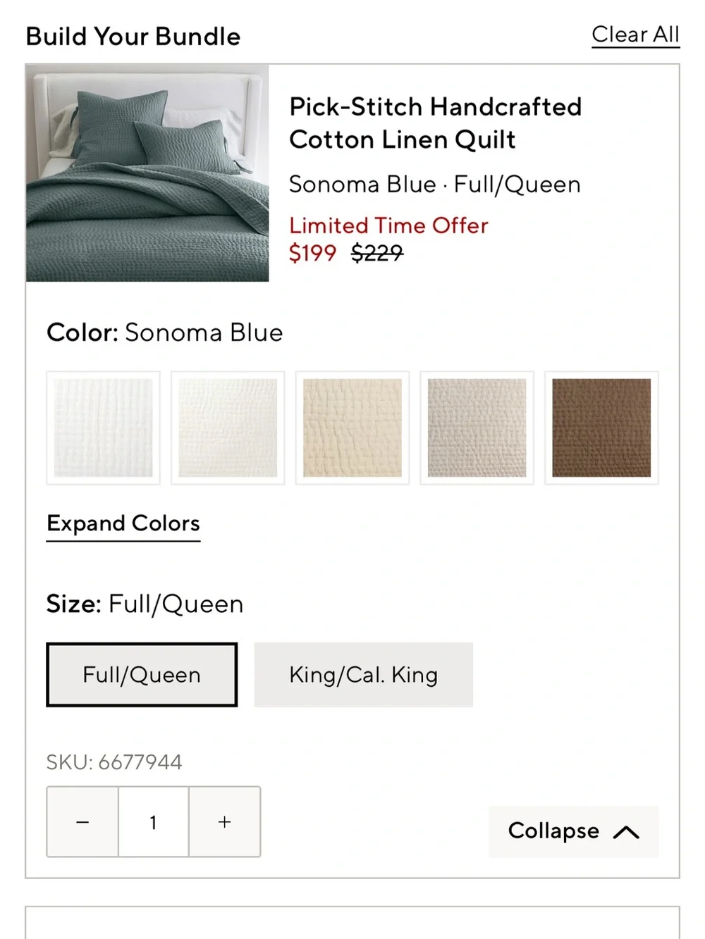 Pottery Barn Pick Stitch Cotton Linen Quilt + 2 Euro Shams Sonoma Blue Queen
